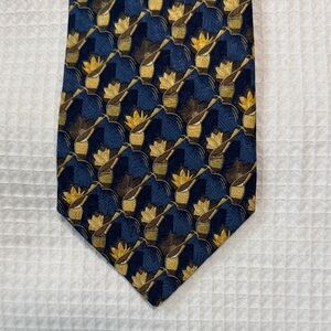 Ermenegildo Zegna Men's Navy Blue & Gold Patterned Tie Italy